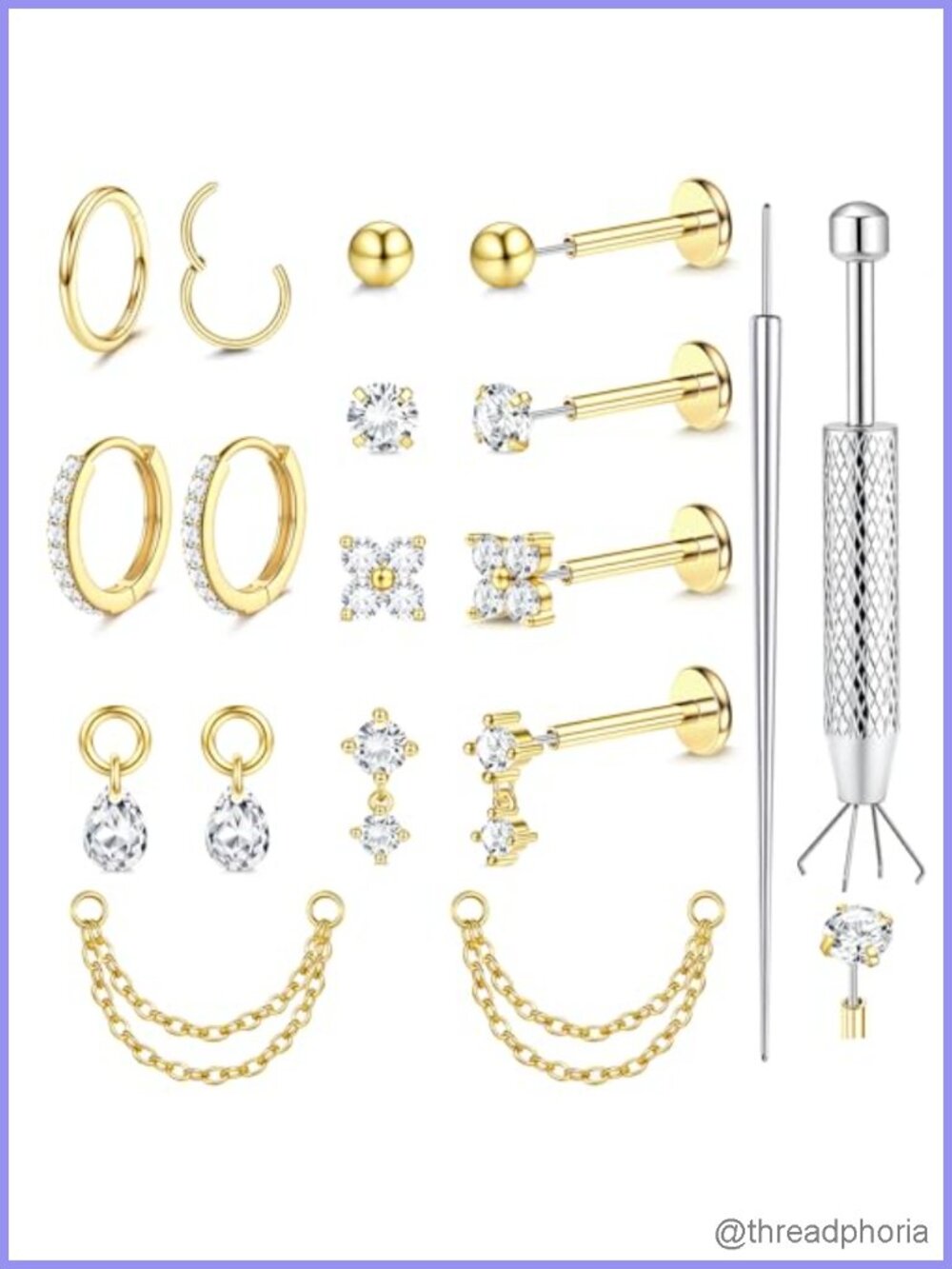 Threadless Flat Back Earrings 20G 18G 16G Push In Studs Hoops Stainless Steel